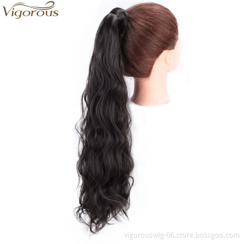Free sample Hair Long Natural Wave Clip In Pony Tail Synthetic Heat Resistant Fiber Hair Extension Wrap Round Ponytail Hairpiece